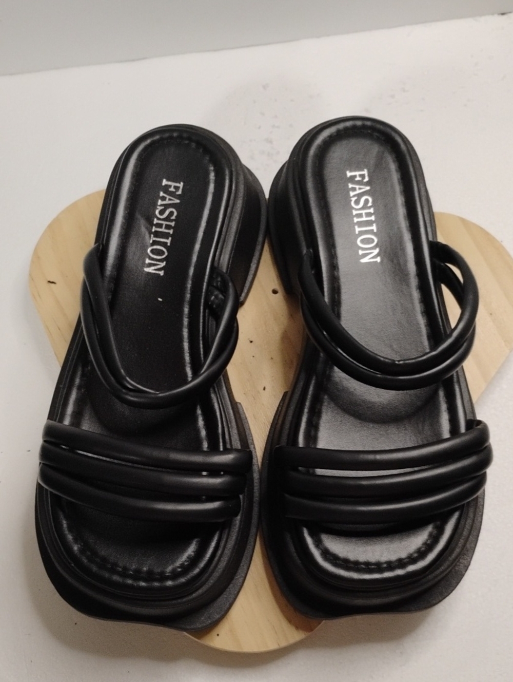 Fashion Black Women's Slide Sandals with Triple Padded Straps